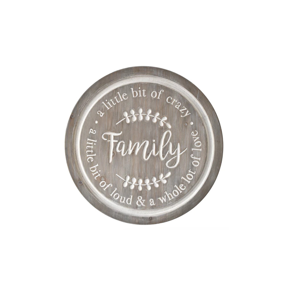 "Family, A Little Bit of Crazy" Carved Round Wood Sign