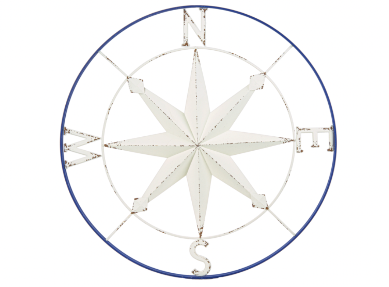 Distressed Blue & White Compass Wall Decor