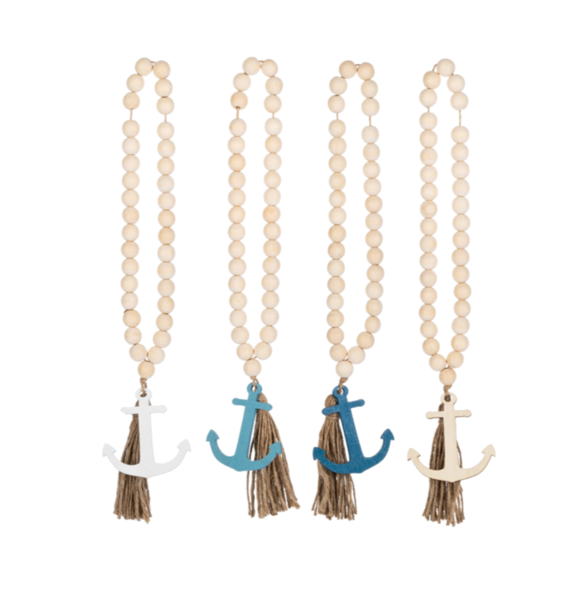 Wood Beaded Loop with Tassel & Anchor Charm