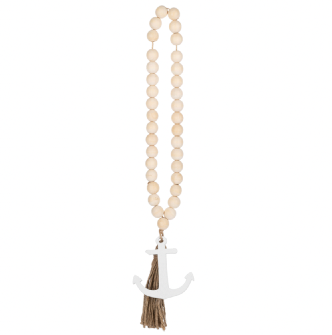 Wood Beaded Loop with Tassel & Anchor Charm