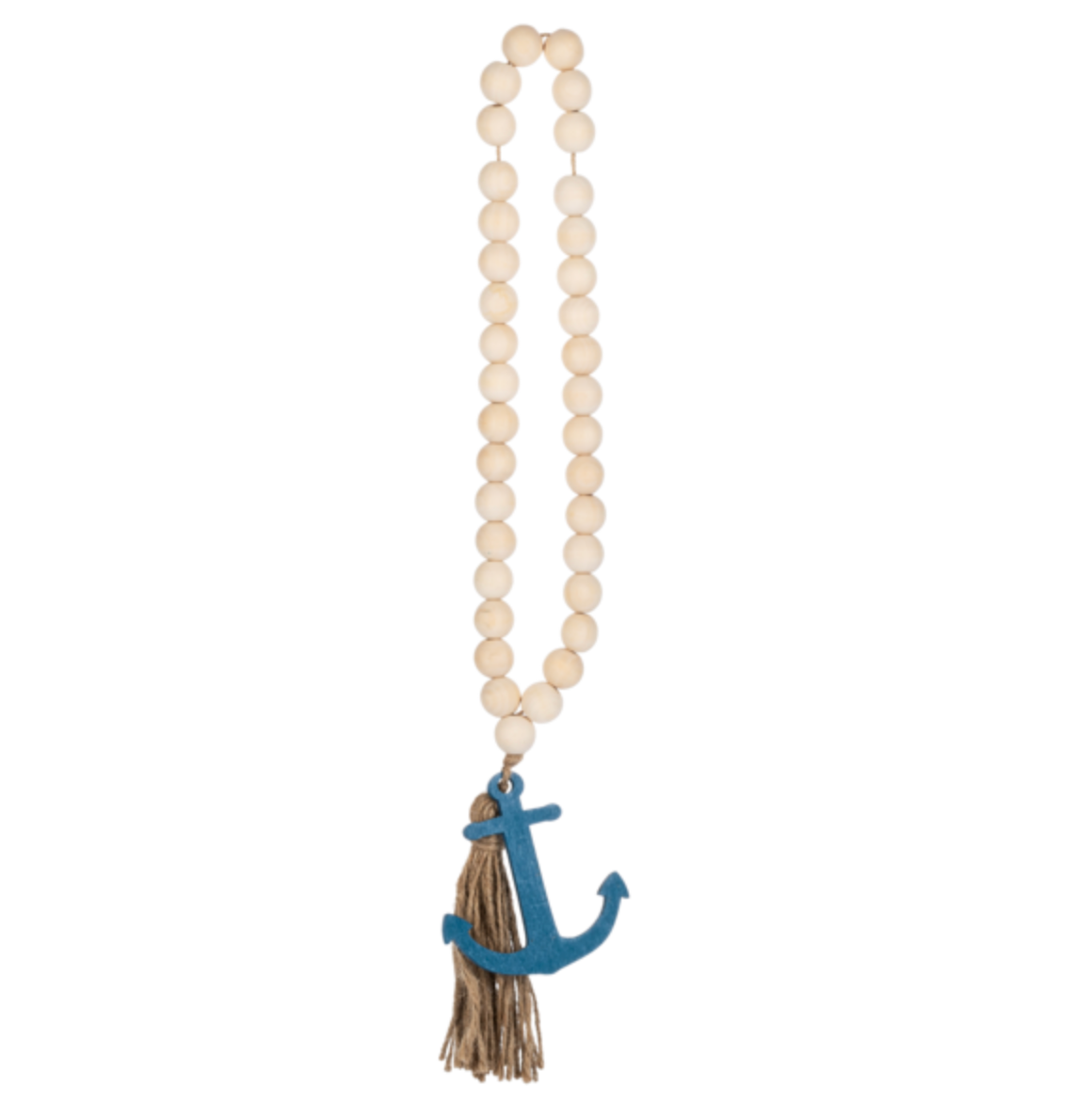 Wood Beaded Loop with Tassel & Anchor Charm