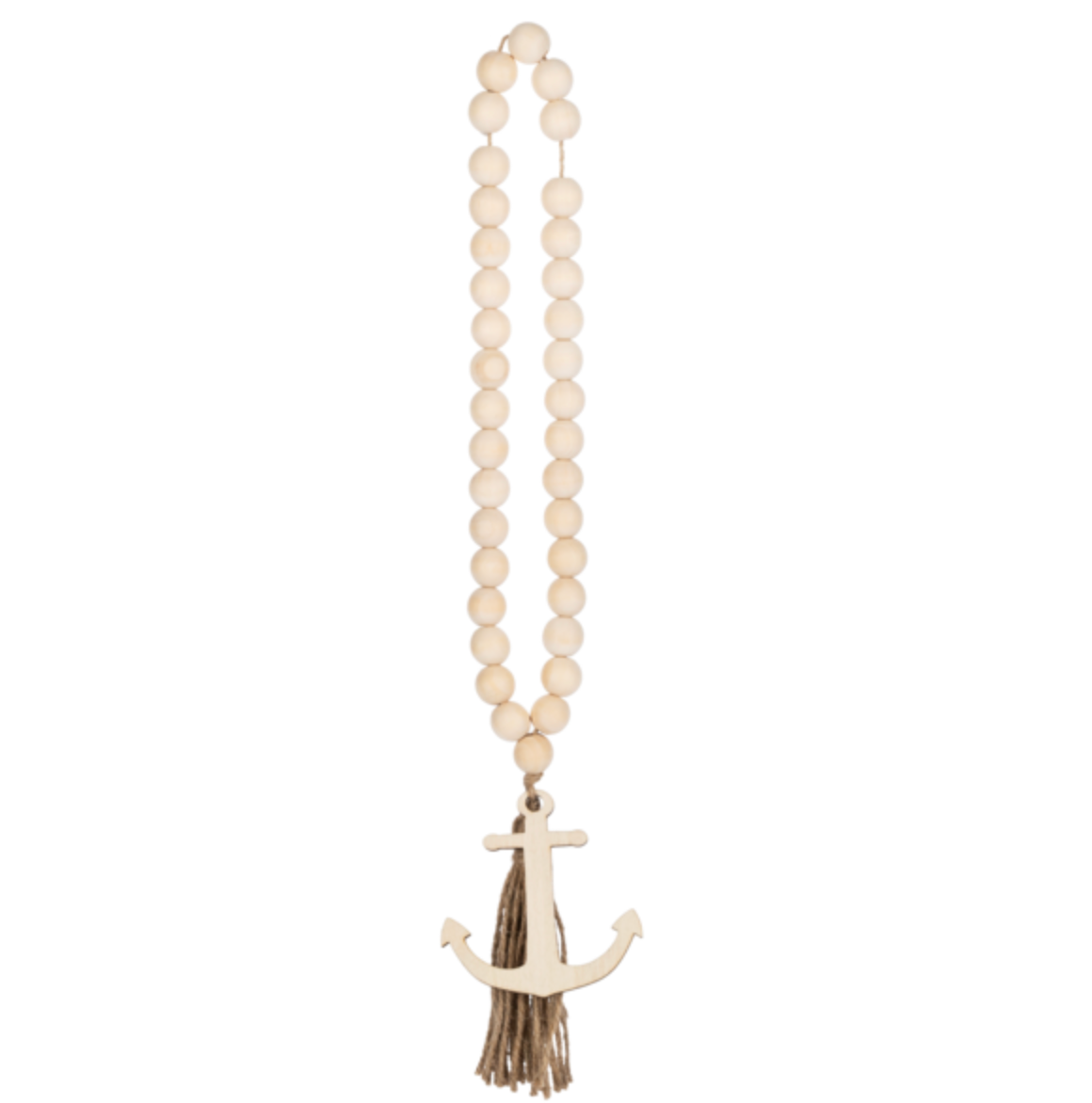Wood Beaded Loop with Tassel & Anchor Charm