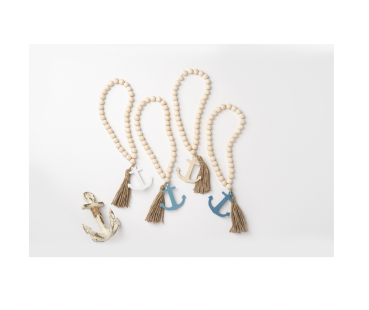 Wood Beaded Loop with Tassel & Anchor Charm