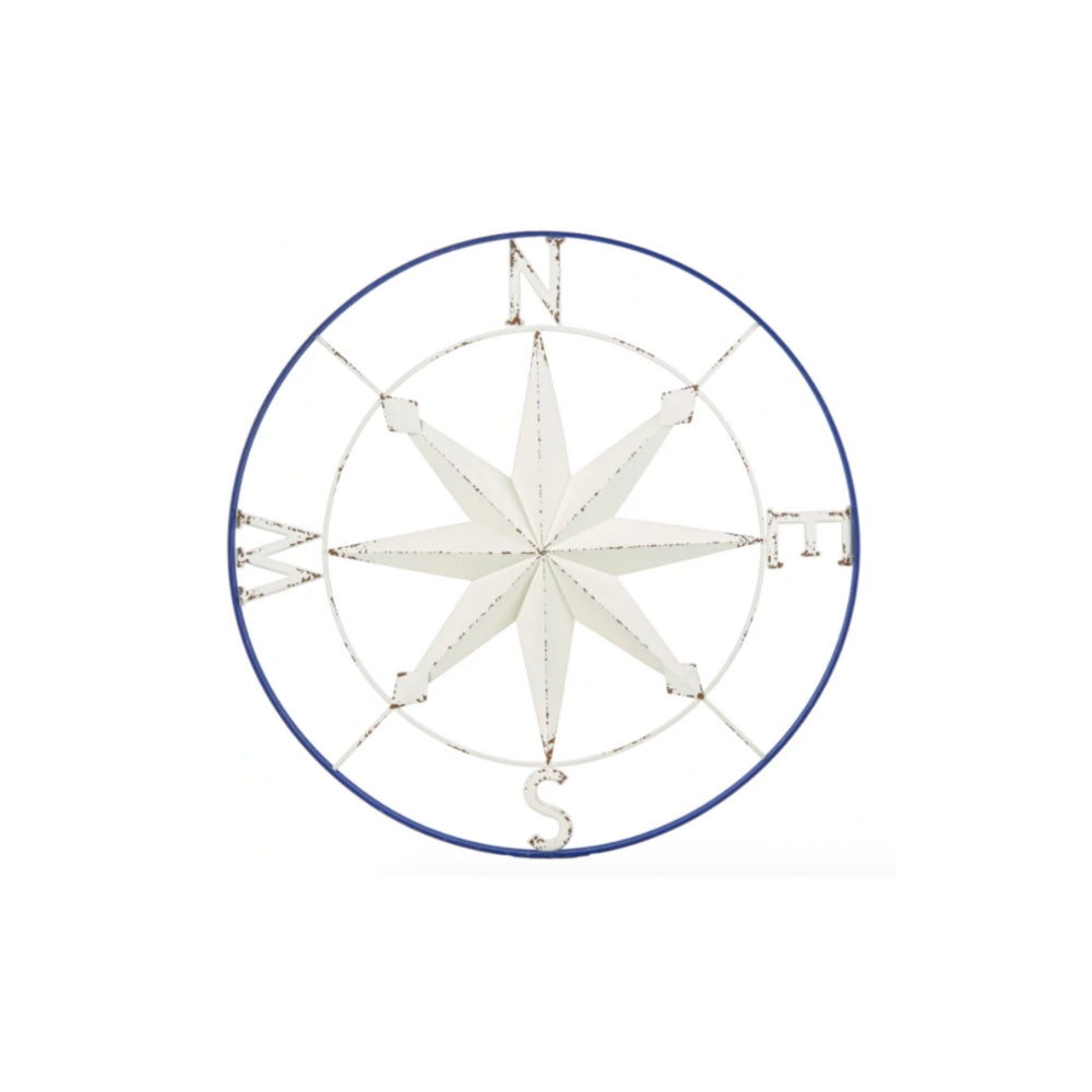 Distressed Blue & White Compass Wall Decor