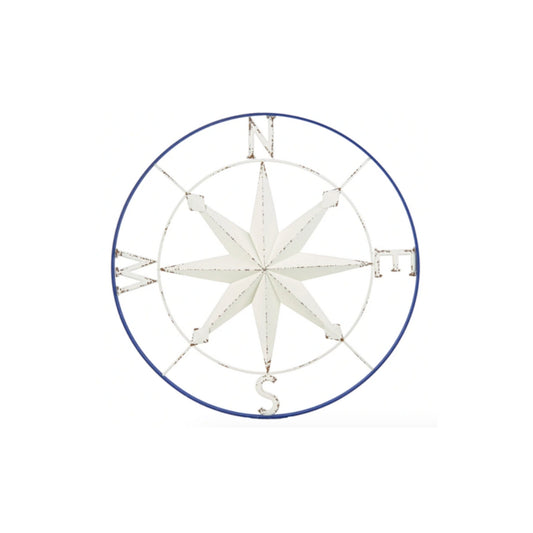 Distressed Blue & White Compass Wall Decor