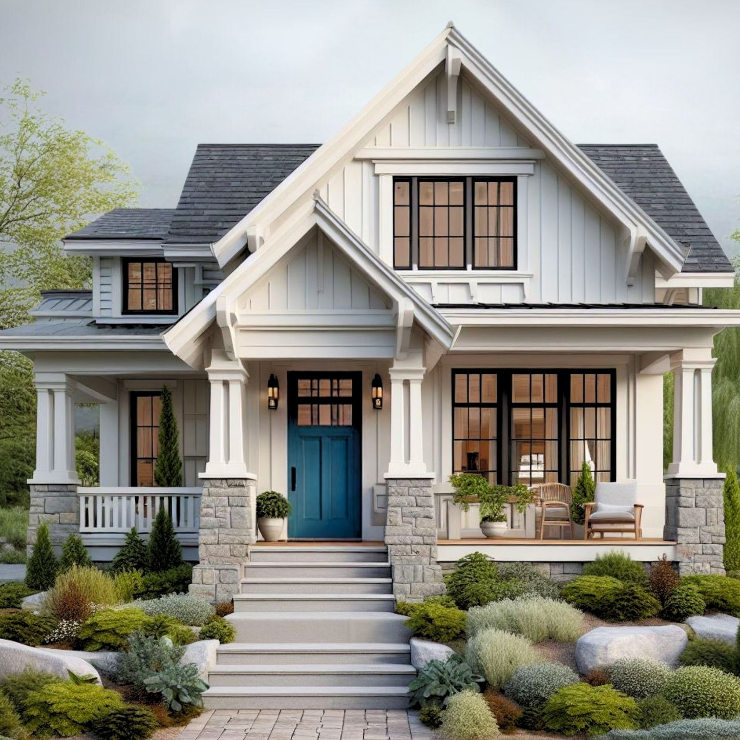 Family Home with Blue Front Door